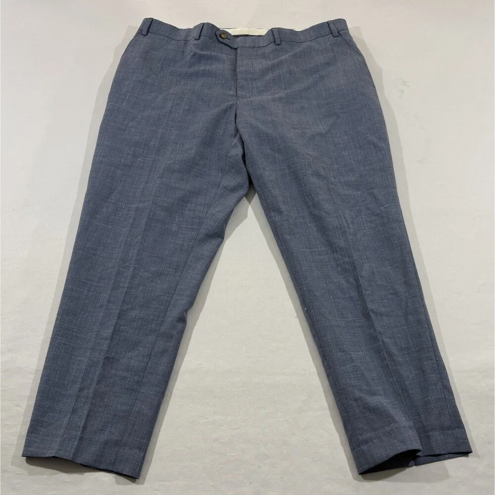 Lauren Ralph Lauren Mens Blue Wool Linen Flat Front Dress Pants Preppy Sz 42x26